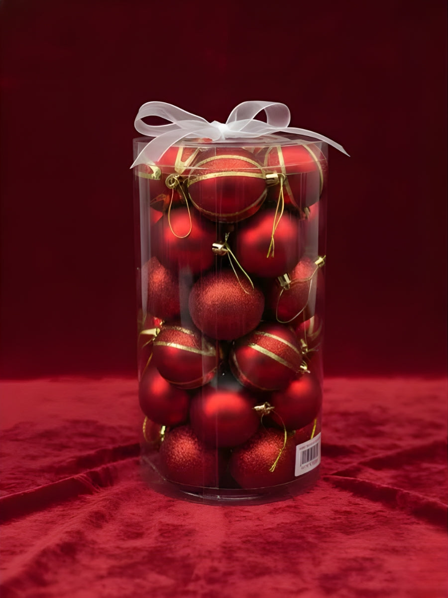 Red Glitter & Striped Christmas Ornament Set