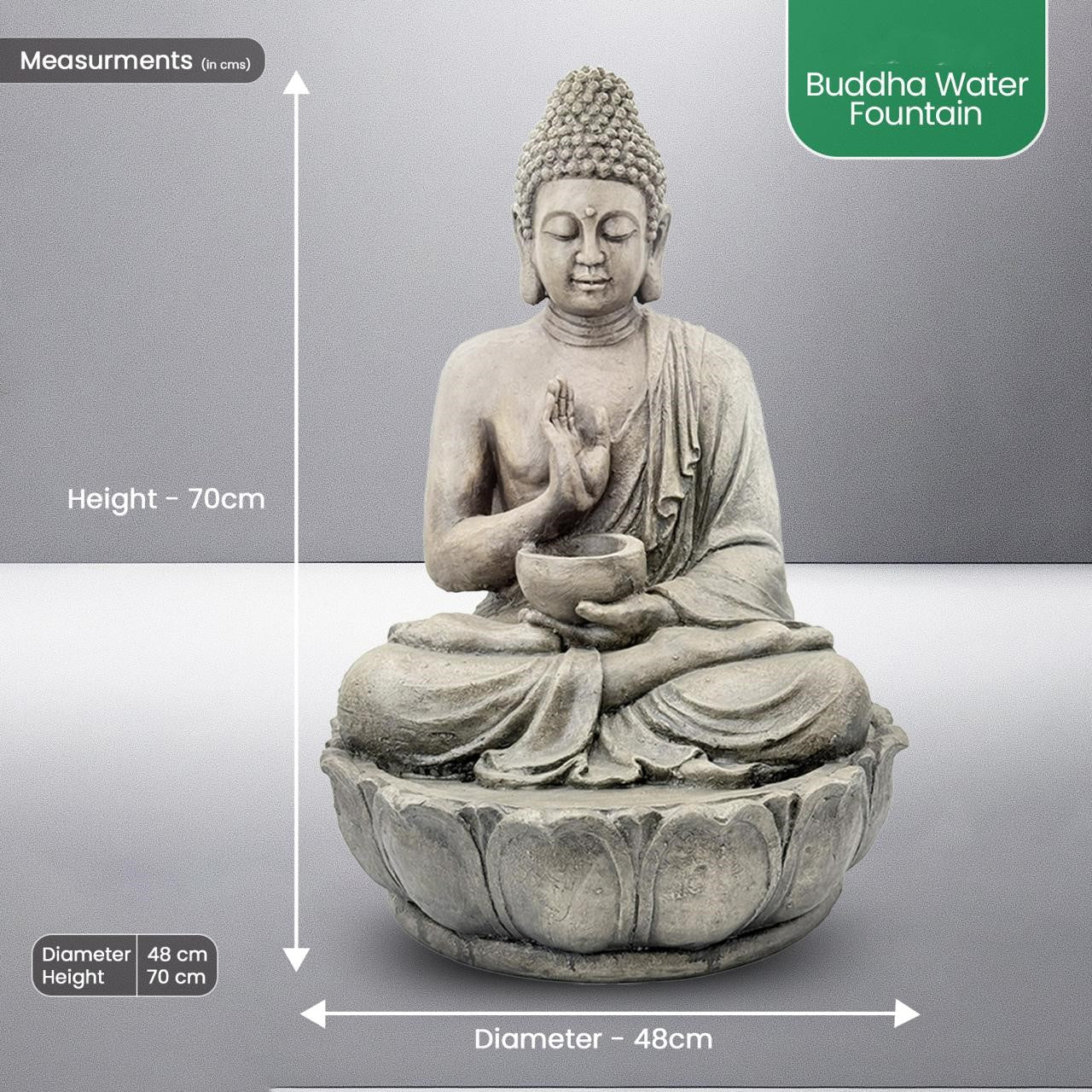 Buddha Meditation Water Fountain - Stone Finish