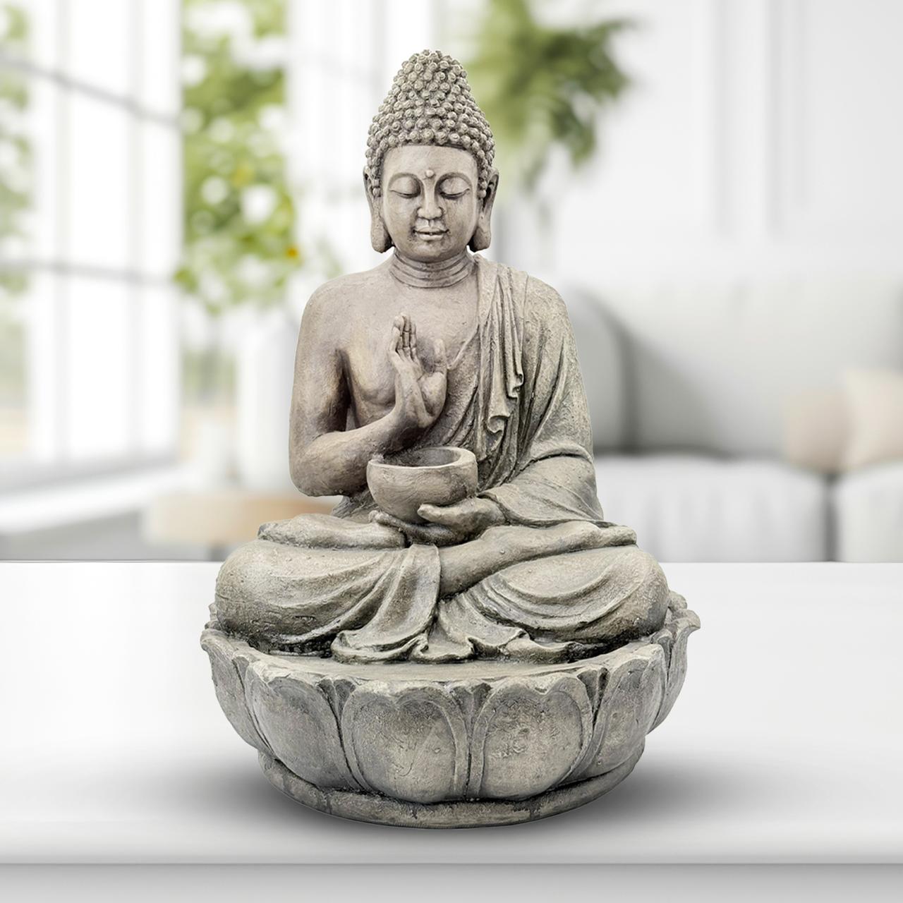 Buddha Meditation Water Fountain - Stone Finish
