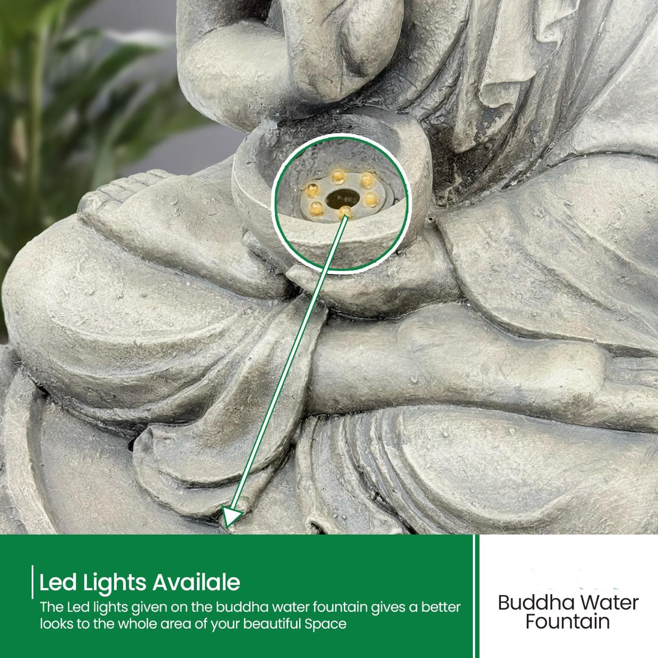 Buddha Meditation Water Fountain - Stone Finish